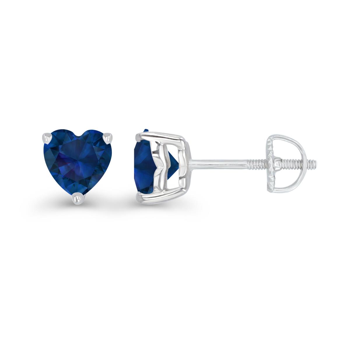 Sterling Silver Rhodium 6mm Heart Created Blue Sapphire Screwback Stud Earring