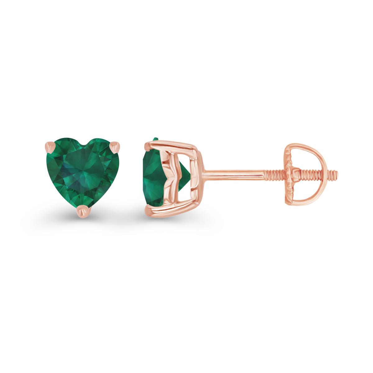 Sterling Silver Rose 6mm Heart Created Emerald Screwback Stud Earring