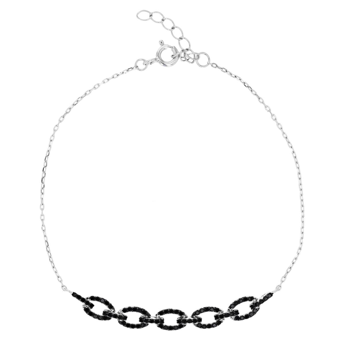 Sterling Silver Rhodium & Black  5MM Curb Link Black Spinel 7+1" Bracelet