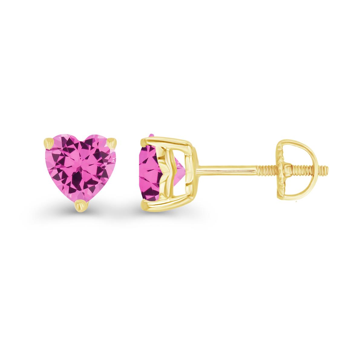 Sterling Silver Yellow 6mm Heart Created Pink Sapphire Screwback Stud Earring