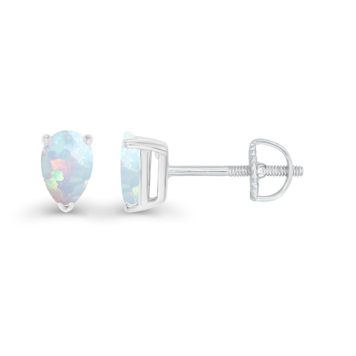 Sterling Silver Rhodium 5x3mm Pear Created Opal Screwback Stud Earring