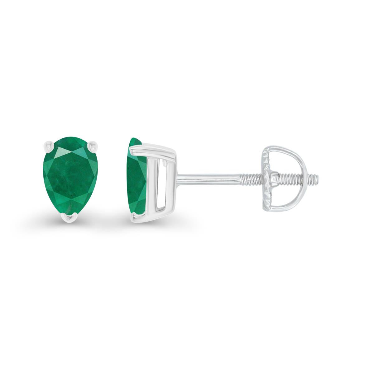 Sterling Silver Rhodium 5x3mm Pear Emerald Screwback Stud Earring