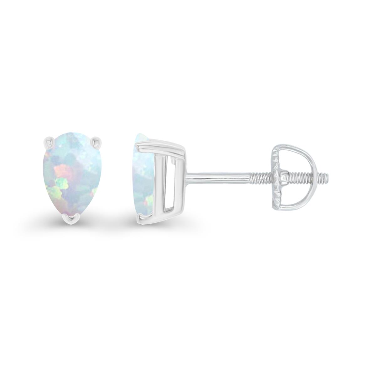 Sterling Silver Rhodium 6x4mm Pear Created Opal Screwback Stud Earring
