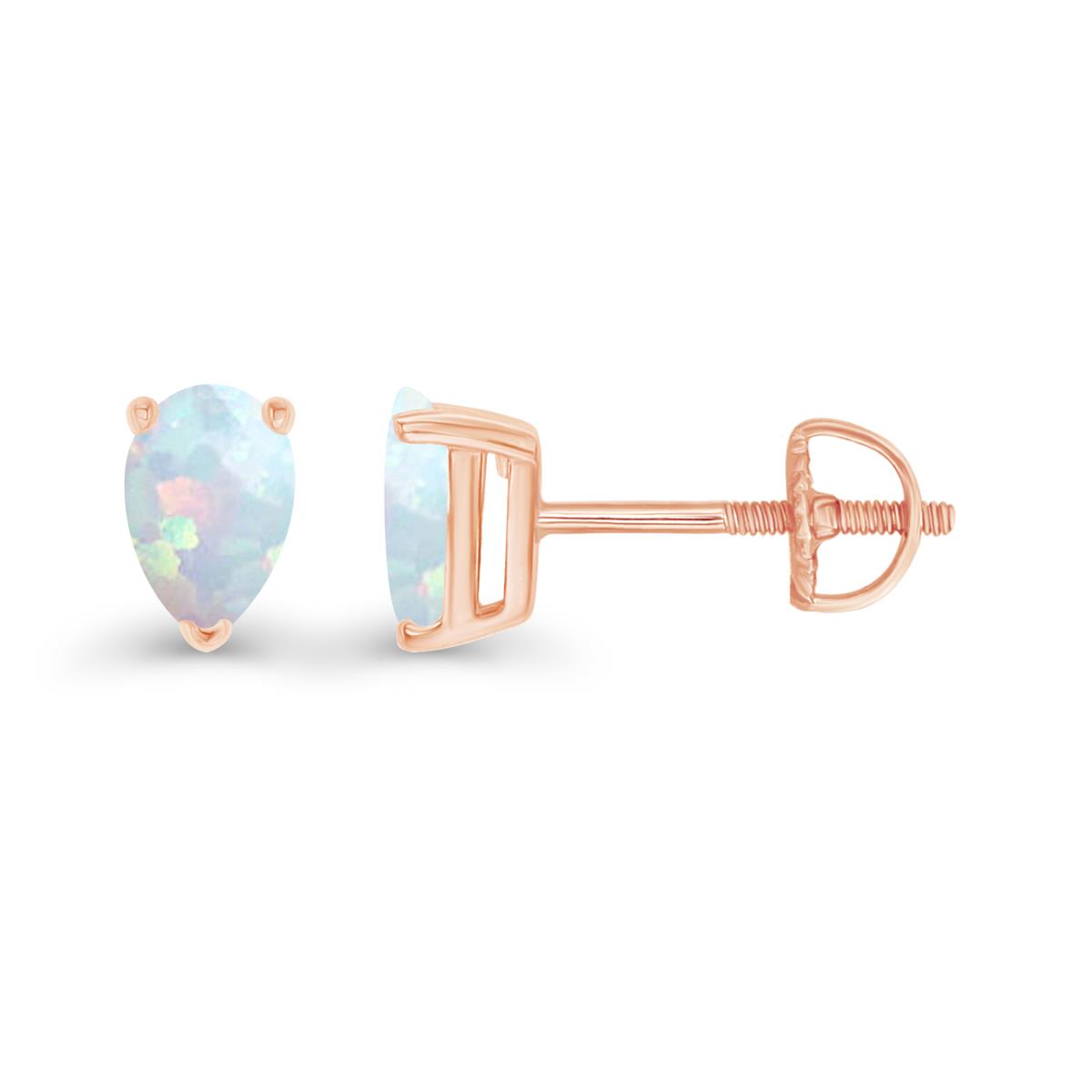 Sterling Silver Rose 6x4mm Pear Created Opal Screwback Stud Earring