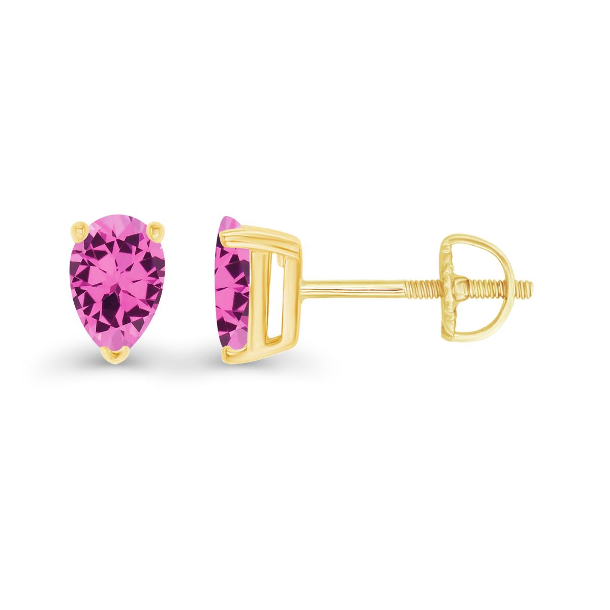 Sterling Silver Yellow 6x4mm Pear Created Pink Sapphire Screwback Stud Earring