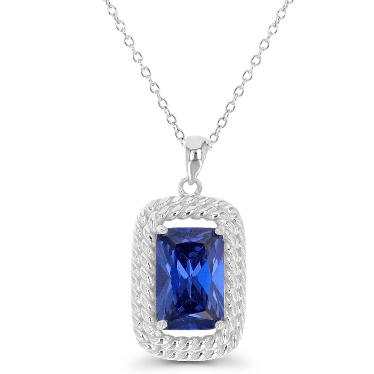 Sterling Silver Rhd 26.5X13.5MM Solitaire Em Cut Tanzanite Rope Halo 18" Necklace