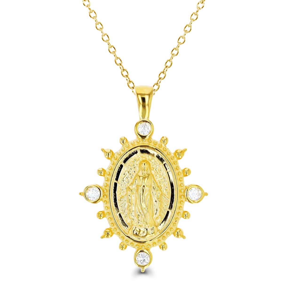 Sterling Silver Yellow 1 Micron  29X20MM Virgin Mary White CZ 18" Necklace