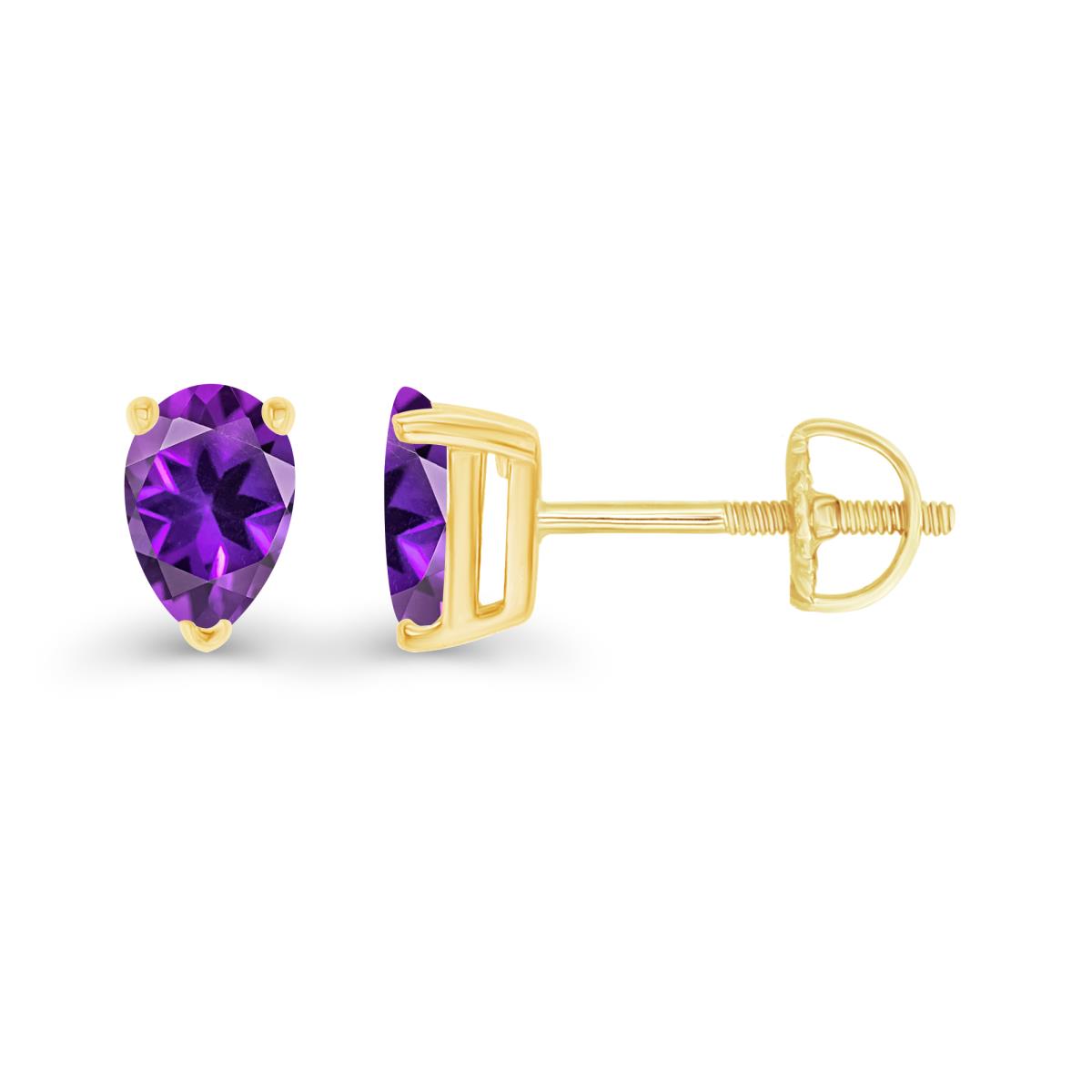 Sterling Silver Yellow 6x4mm Pear Amethyst Screwback Stud Earring