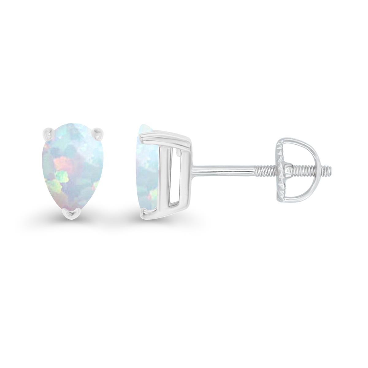 Sterling Silver Rhodium 7x5mm Pear Created Opal Screwback Stud Earring