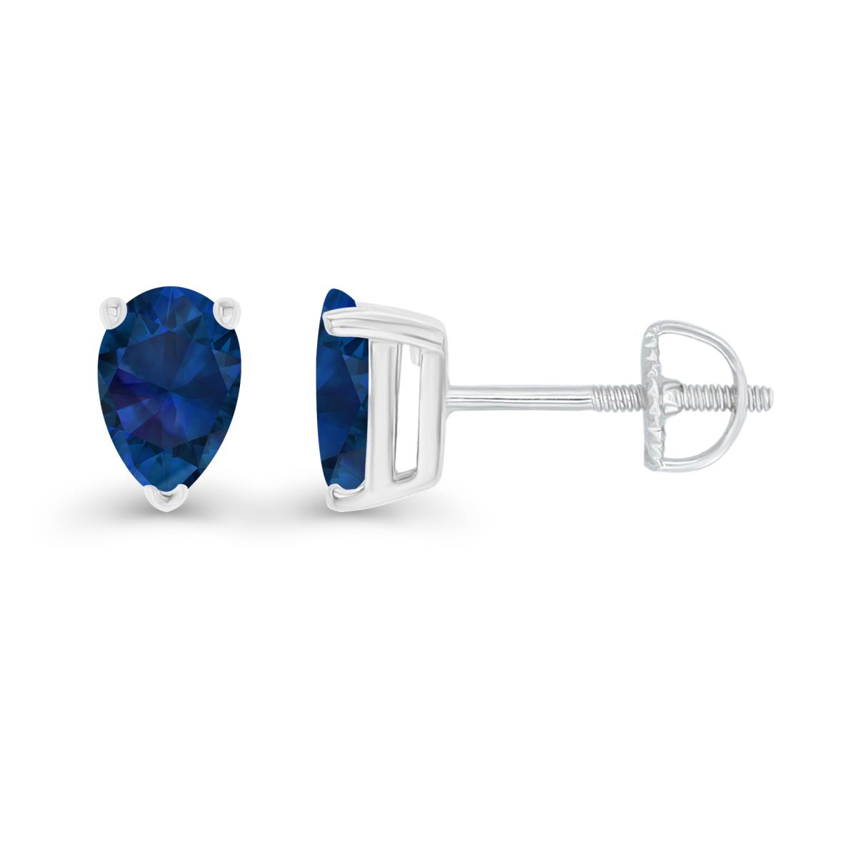 Sterling Silver Rhodium 7x5mm Pear Created Blue Sapphire Screwback Stud Earring