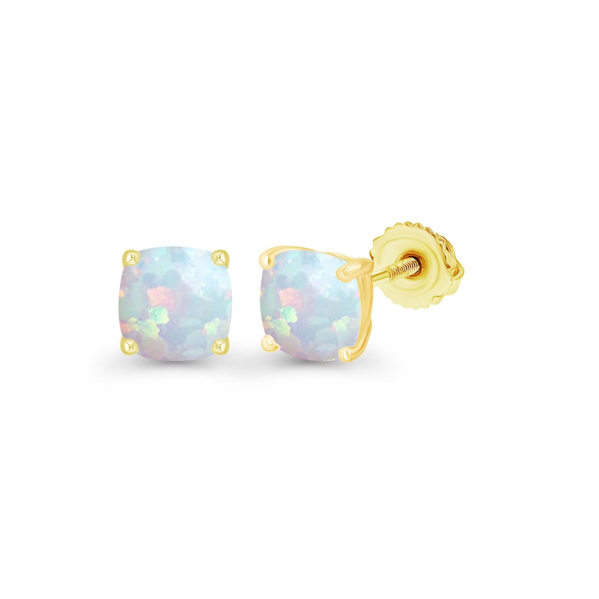 Sterling Silver Yellow 4mm Cushion Created Opal Screwback Stud Earring