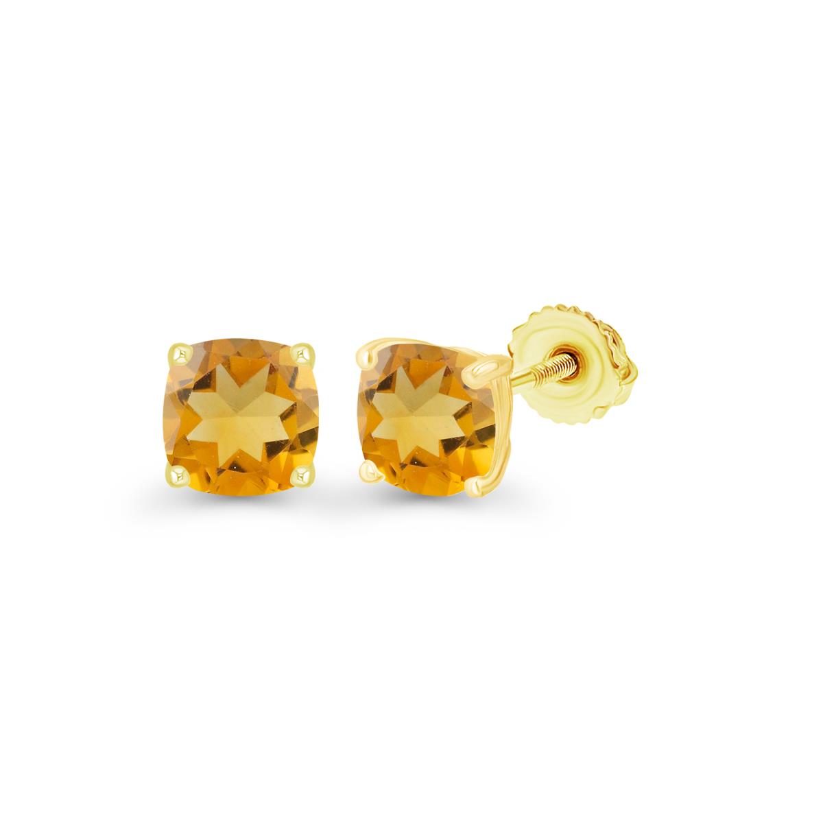 Sterling Silver Yellow 4mm Cushion Citrine Screwback Stud Earring