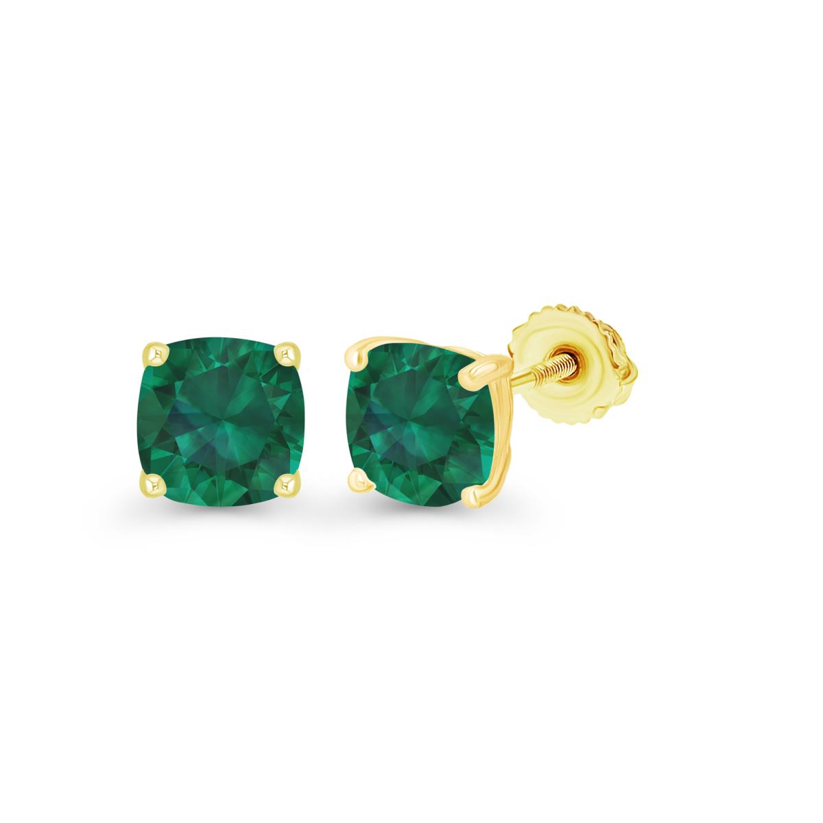 Sterling Silver Yellow 5mm Cushion Created Emerald Screwback Stud Earring