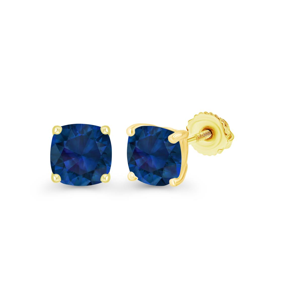 Sterling Silver Yellow 5mm Cushion Created Blue Sapphire Screwback Stud Earring