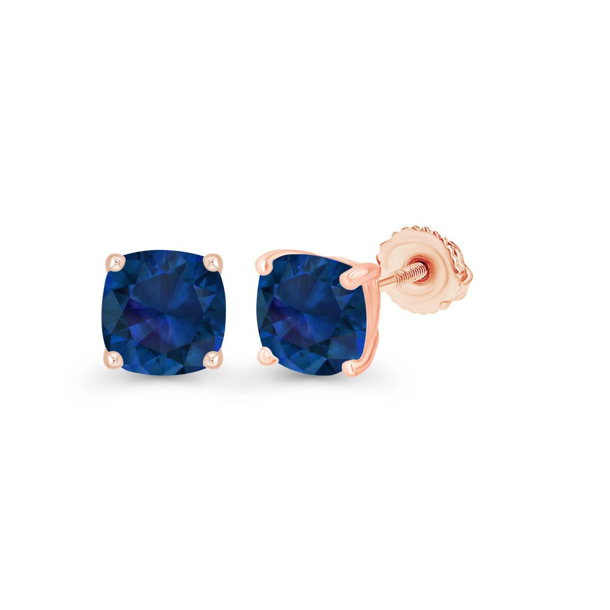 Sterling Silver Rose 5mm Cushion Created Blue Sapphire Screwback Stud Earring