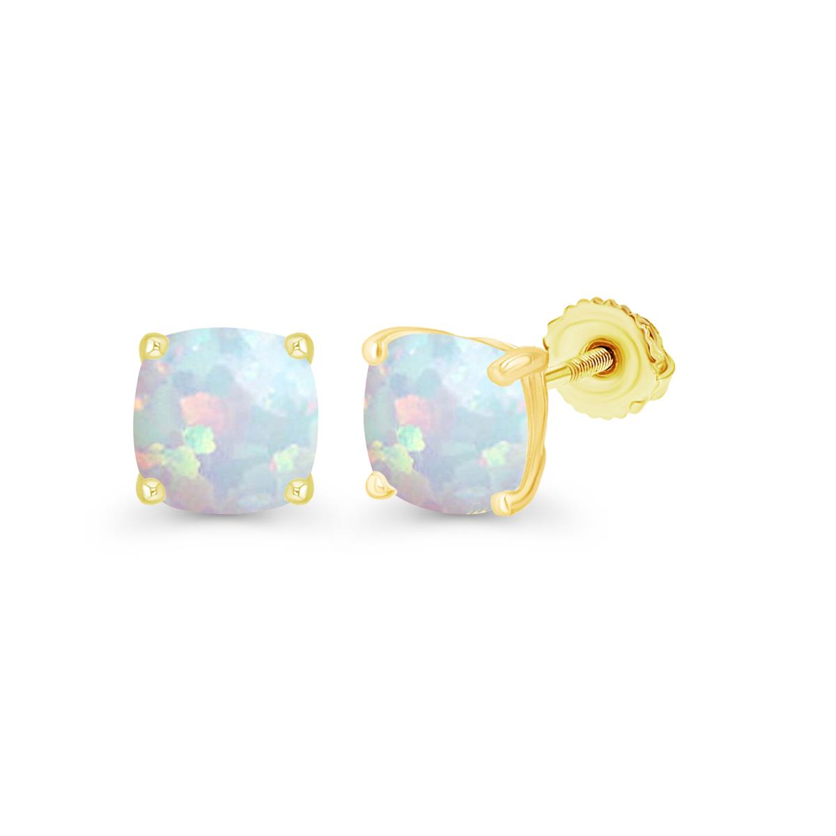 Sterling Silver Yellow 6mm Cushion Created Opal Screwback Stud Earring