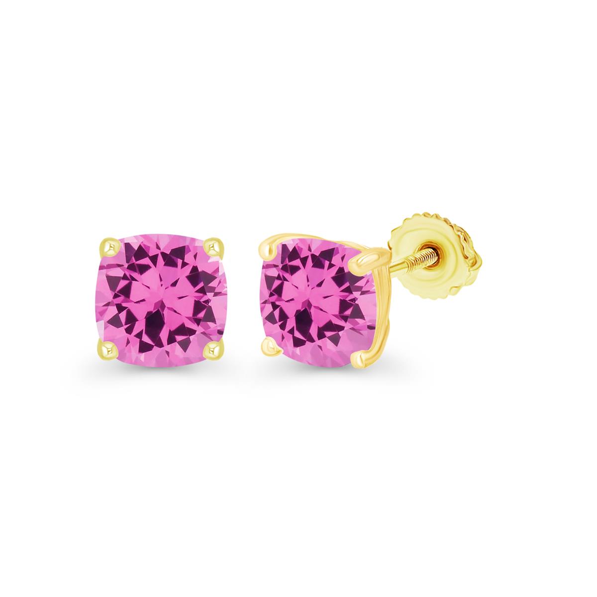 Sterling Silver Yellow 6mm Cushion Created Pink Sapphire Screwback Stud Earring