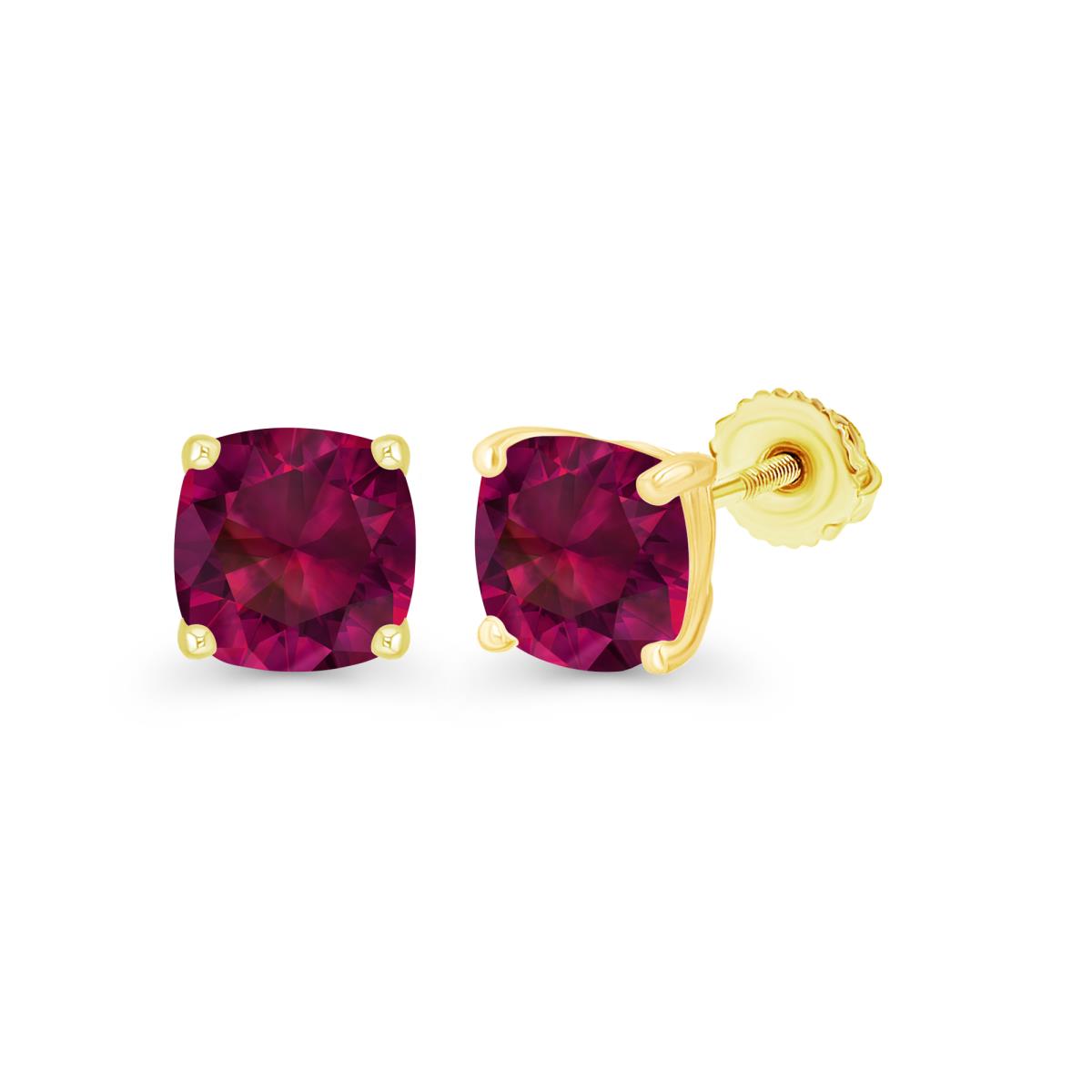 Sterling Silver Yellow 6mm Cushion Created Ruby Screwback Stud Earring