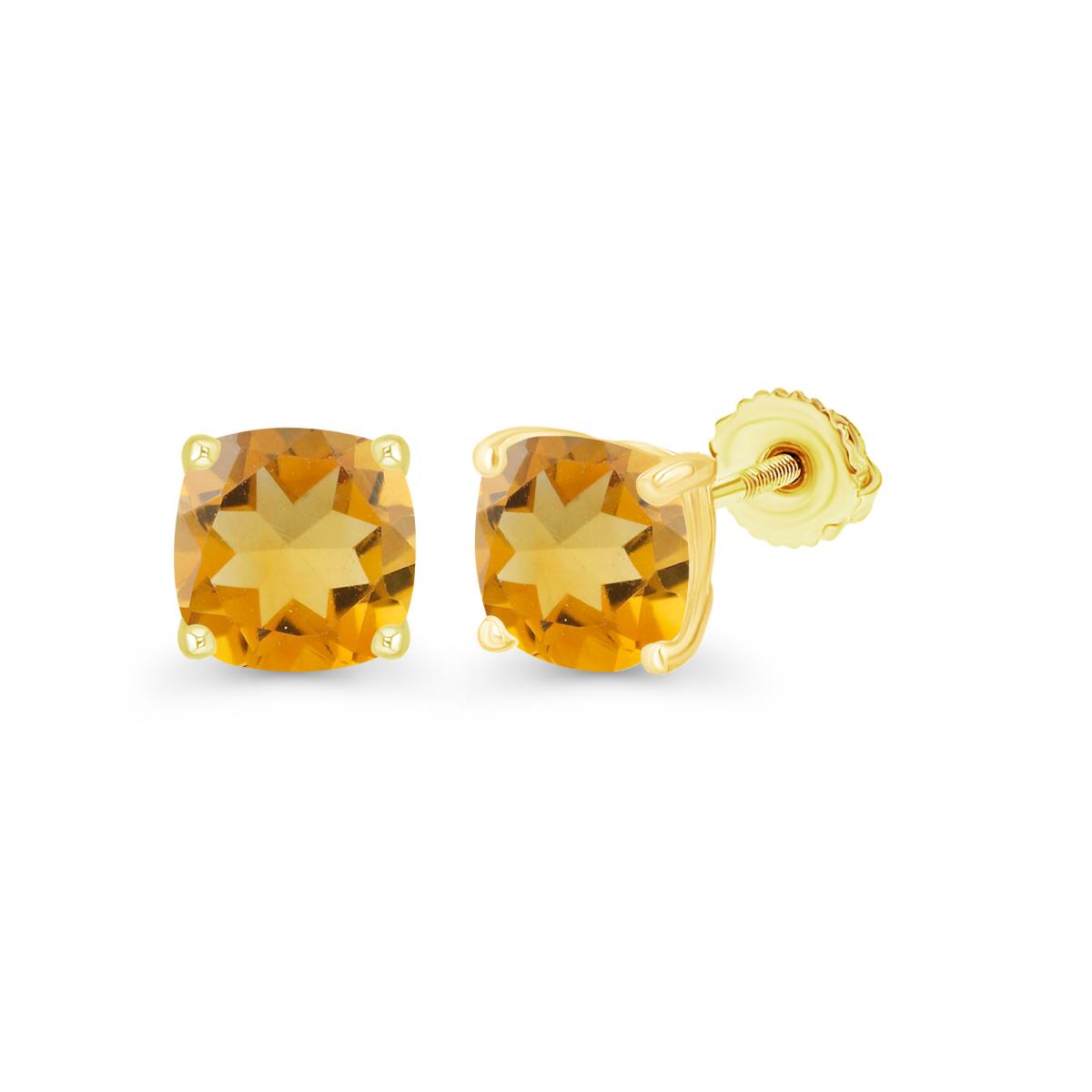 Sterling Silver Yellow 6mm Cushion Citrine Screwback Stud Earring