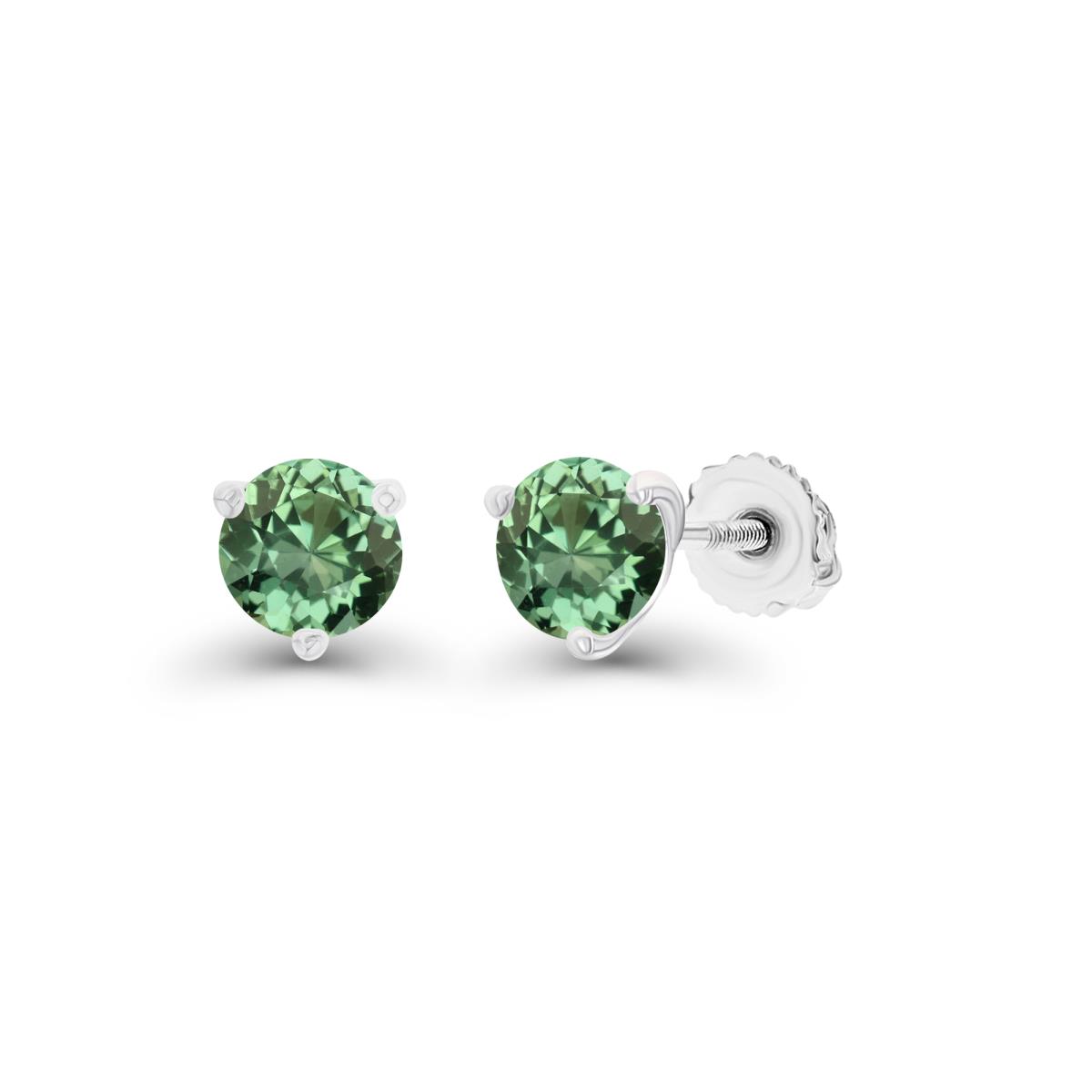 Sterling Silver Rhodium 4mm Round Created Green Sapphire Screwback Stud Earring
