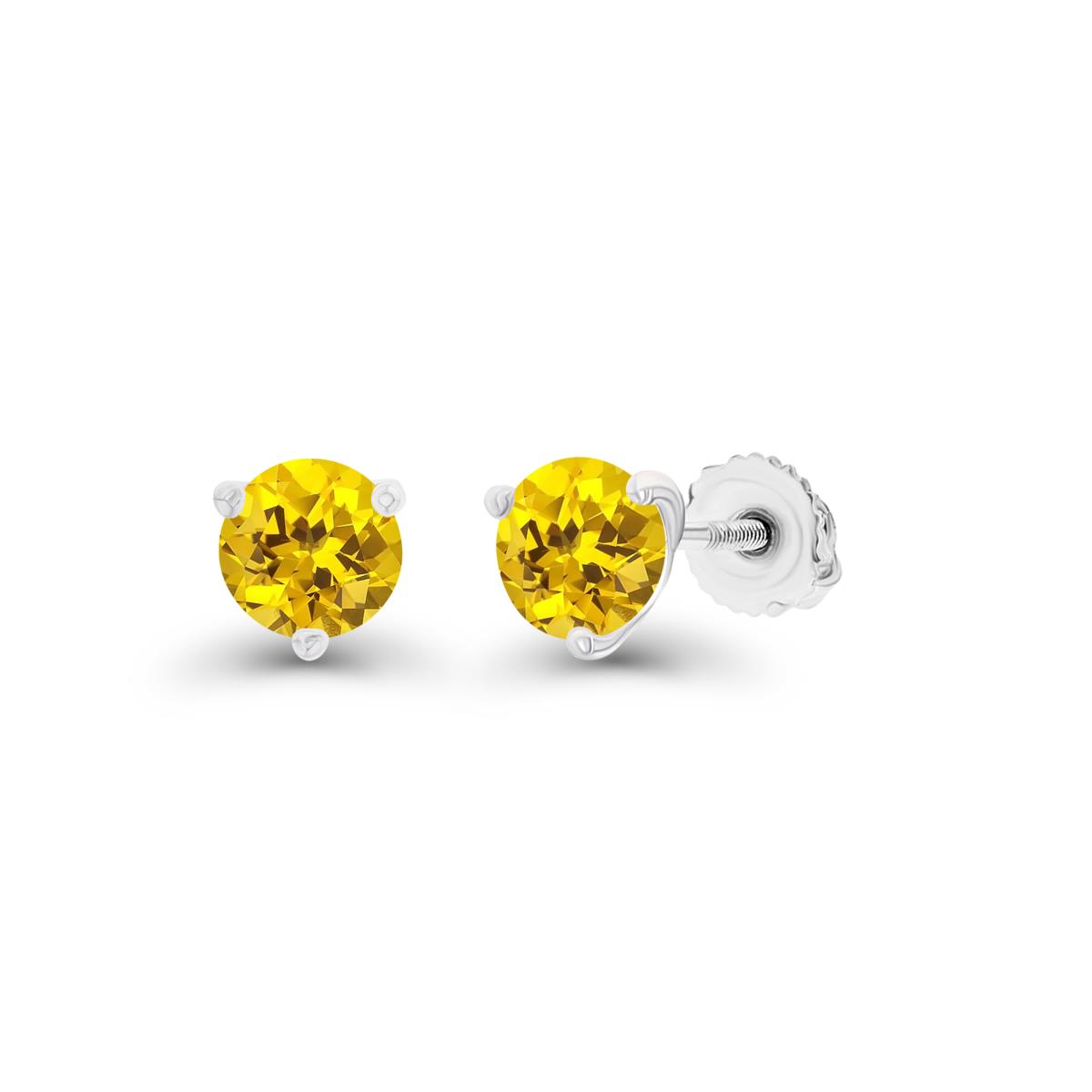 Sterling Silver Rhodium 4mm Round Created Yellow Sapphire Screwback Stud Earring