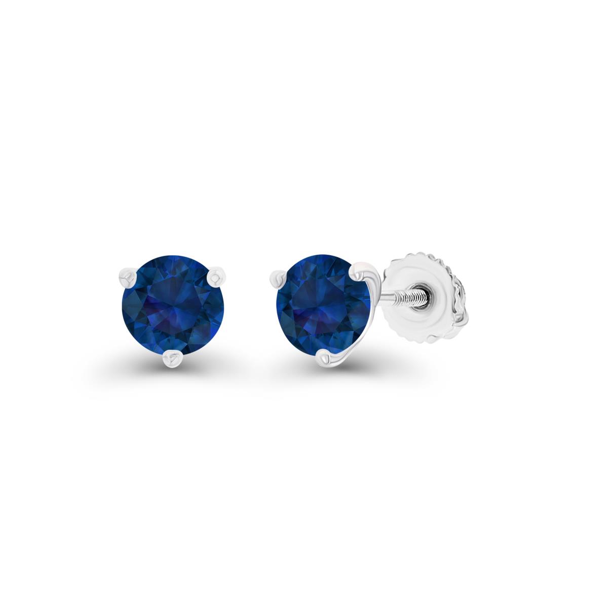 Sterling Silver Rhodium 4mm Round Created Blue Sapphire Screwback Stud Earrings