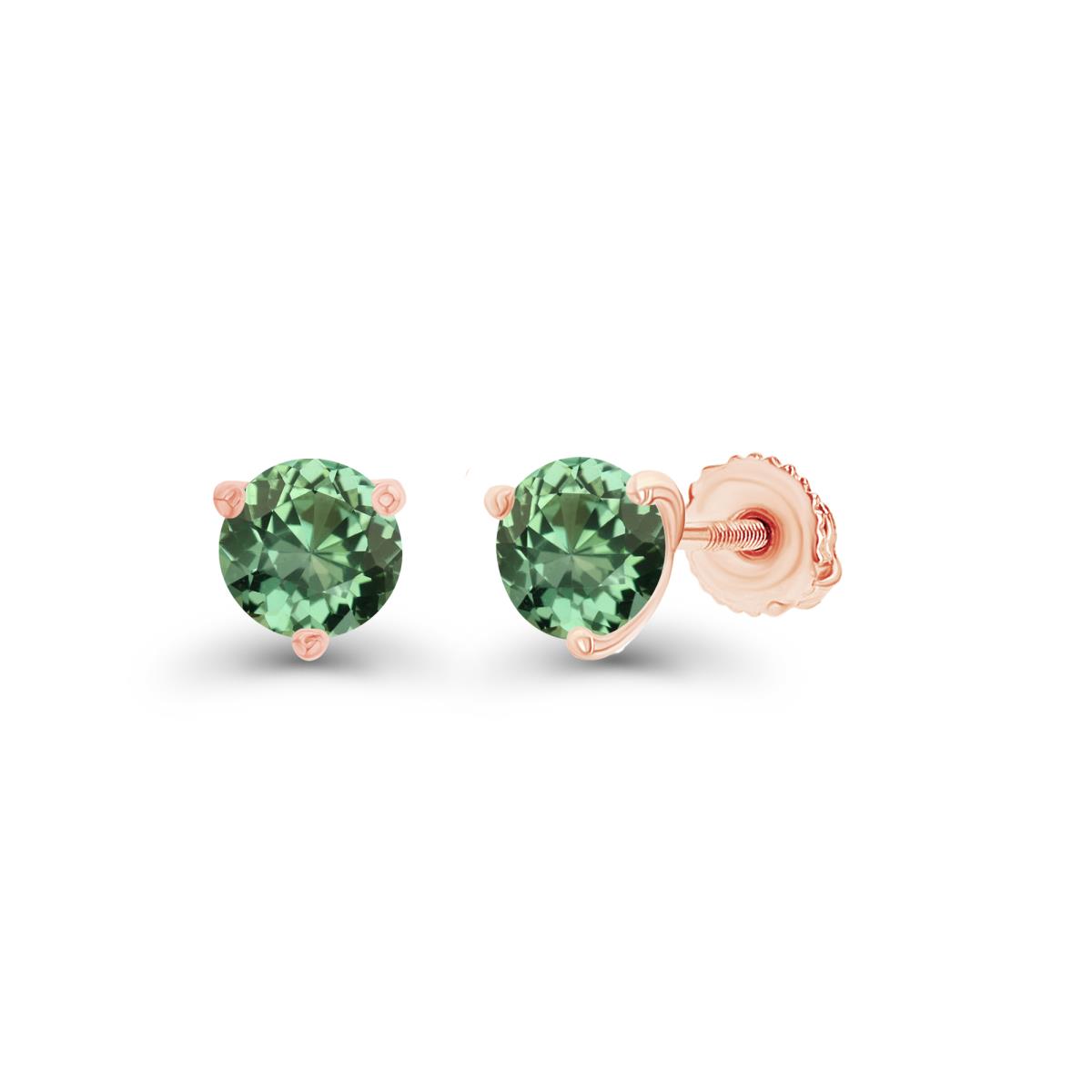 Sterling Silver Rose 4mm Round Created Green Sapphire Screwback Stud Earring