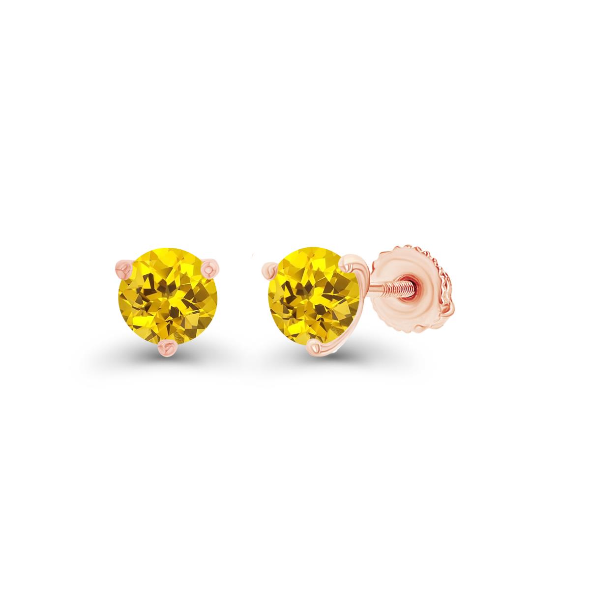 Sterling Silver Rose 4mm Round Created Yellow Sapphire Screwback Stud Earring