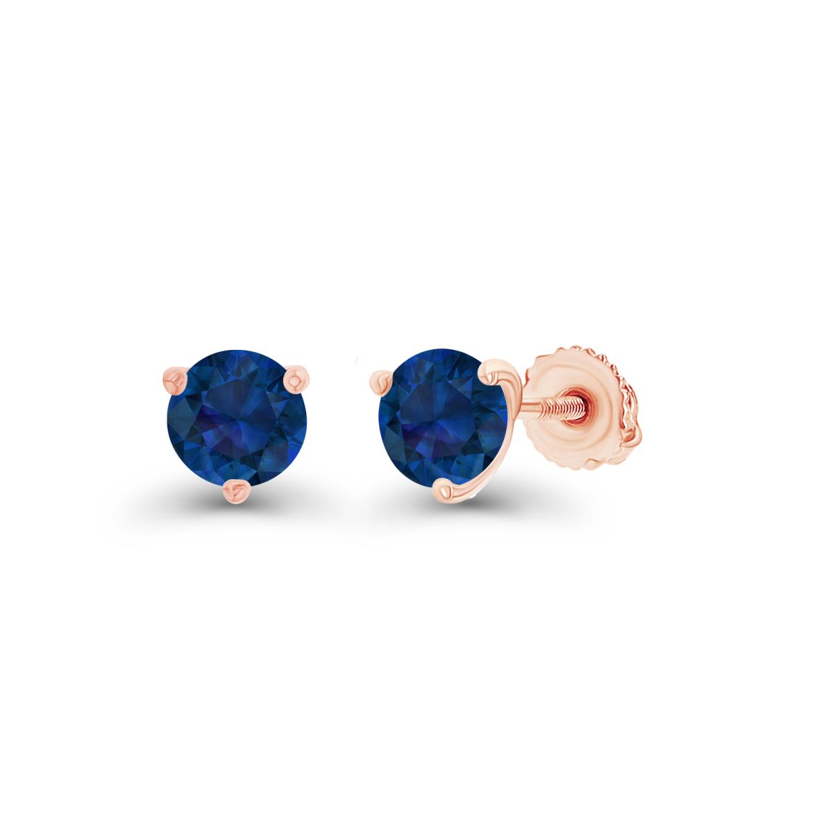 Sterling Silver Rose 4mm Round Created Blue Sapphire Screwback Stud Earring