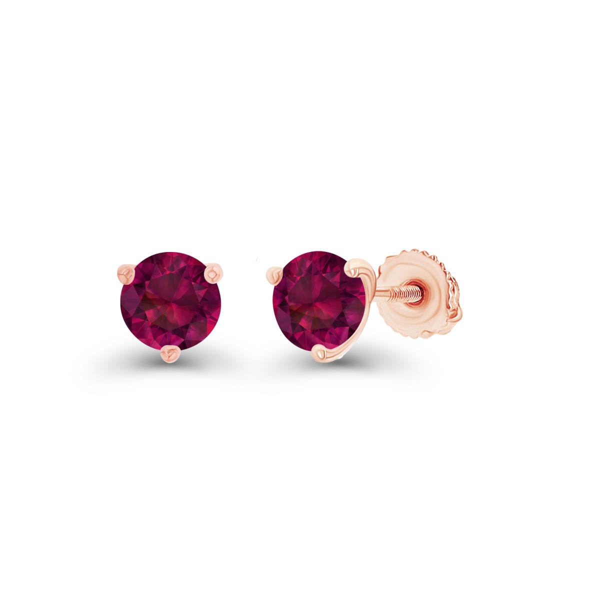 Sterling Silver Rose 4mm Round Created Ruby Screwback Stud Earring