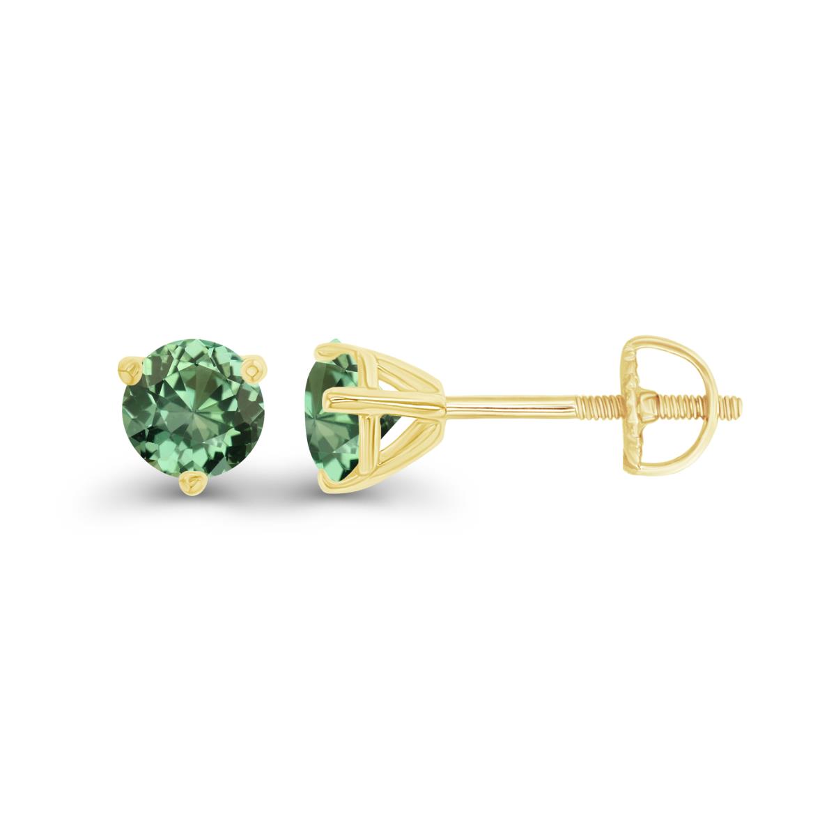 Sterling Silver Yellow 4mm Round Created Green Sapphire Screwback Stud Earring