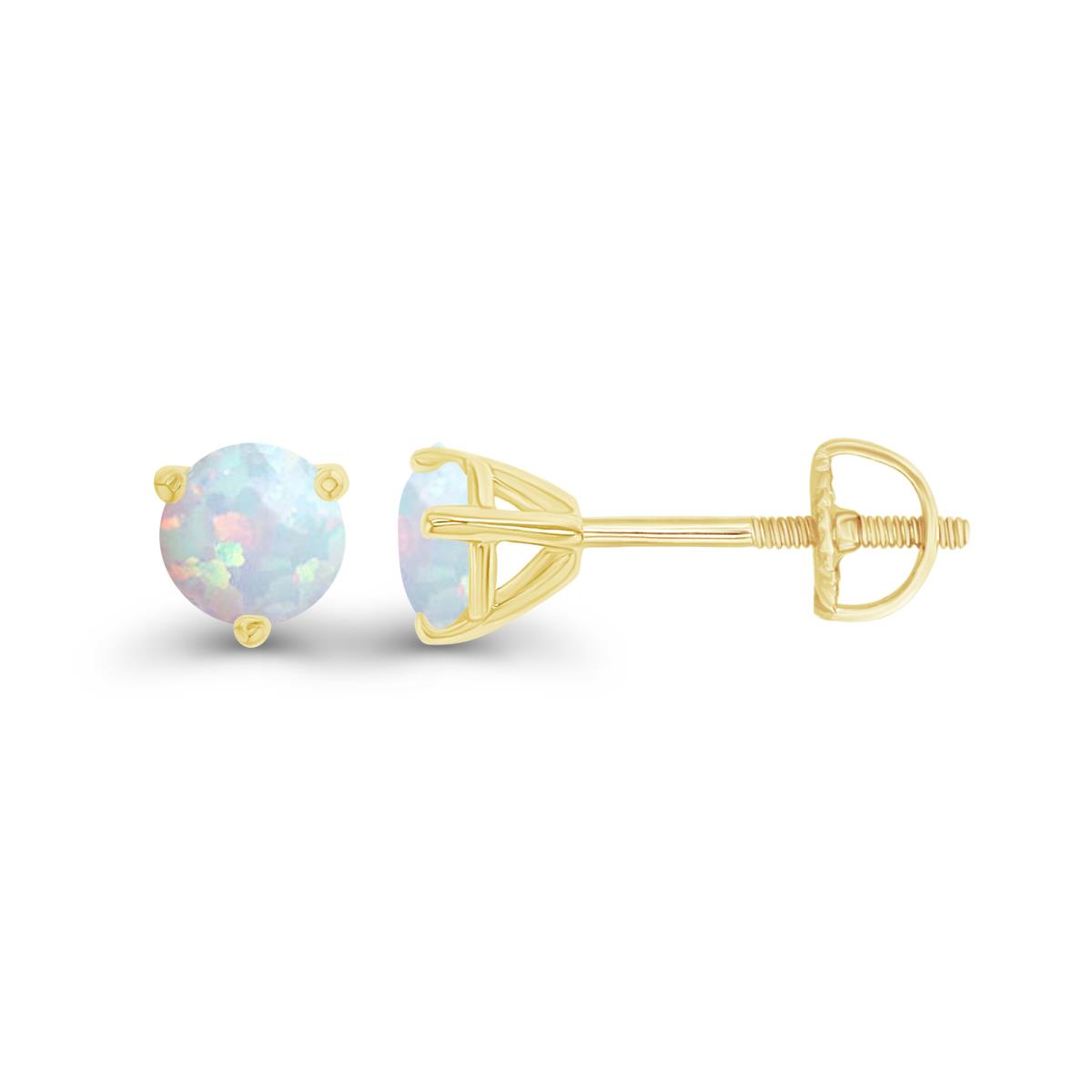 Sterling Silver Yellow 4mm Round Created Opal Screwback Stud Earring