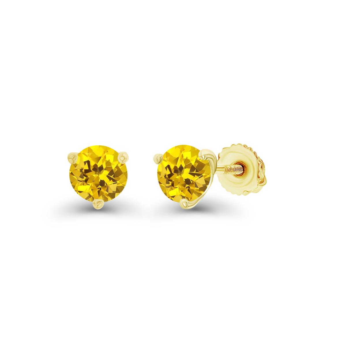 Sterling Silver Yellow 4mm Round Created Yellow Sapphire Screwback Stud Earring