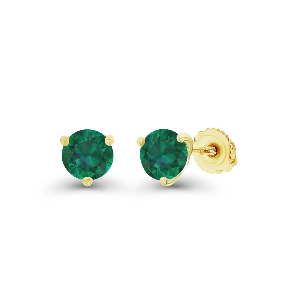 Sterling Silver Yellow 4mm Round Created Emerald Screwback Stud Earring