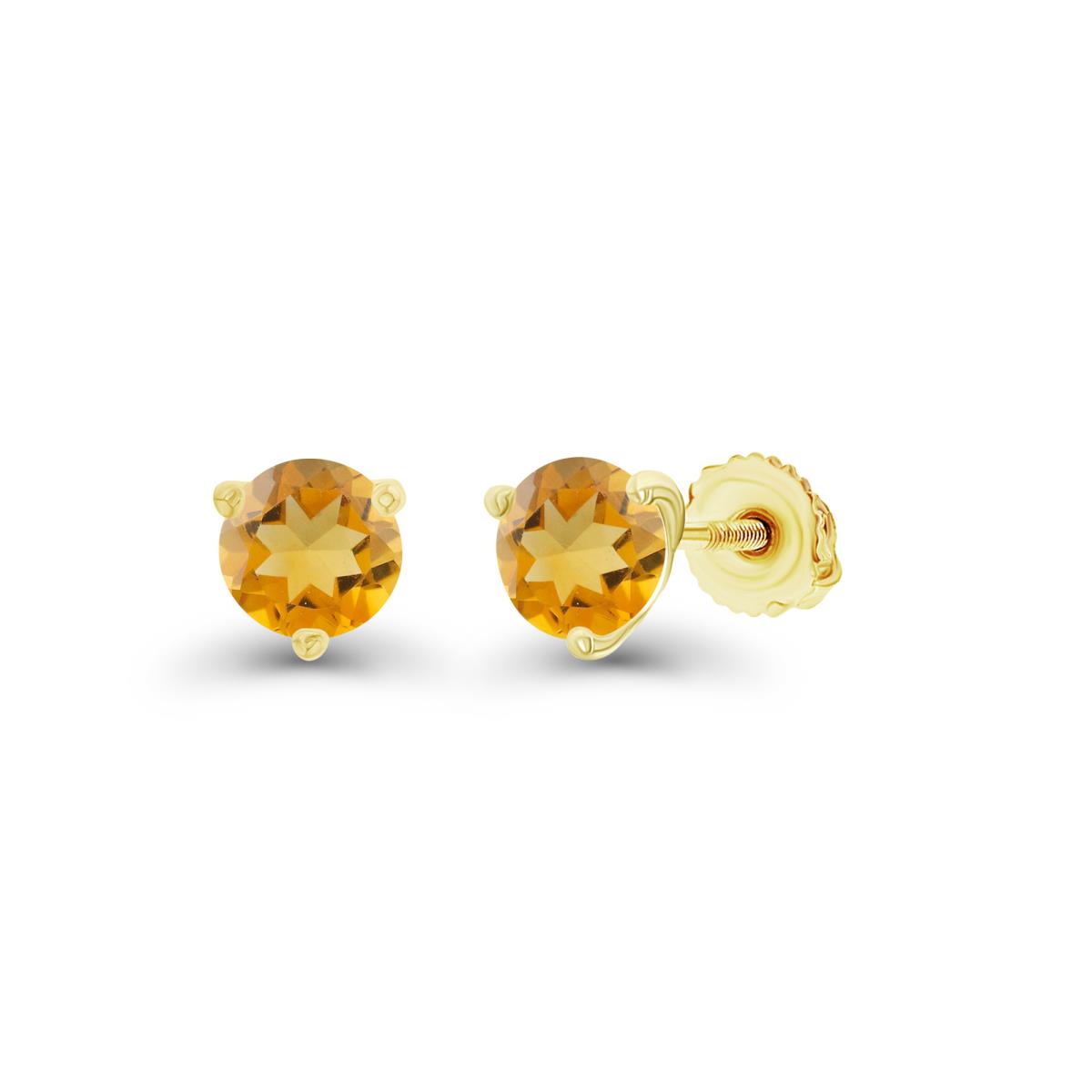 Sterling Silver Yellow 4mm Round Citrine Screwback Stud Earring
