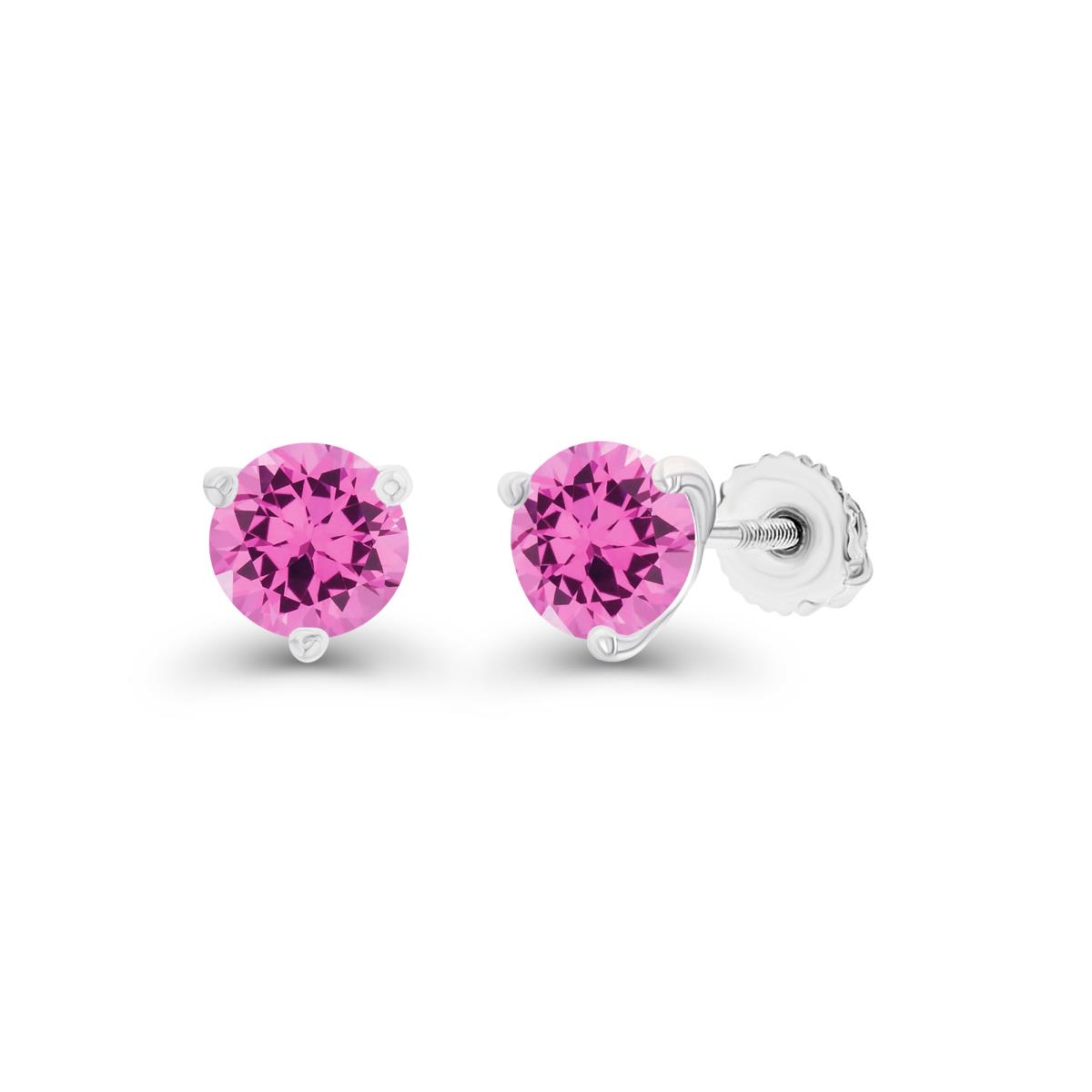 Sterling Silver Rhodium 5mm Round Created Pink Sapphire Screwback Stud Earring