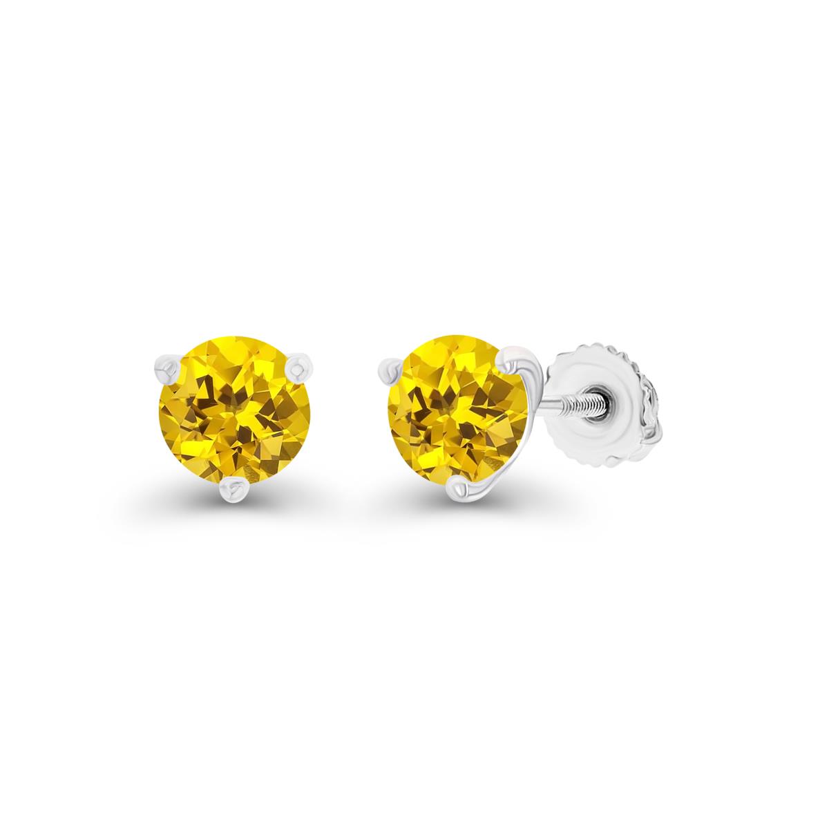 Sterling Silver Rhodium 5mm Round Created Yellow Sapphire Screwback Stud Earring