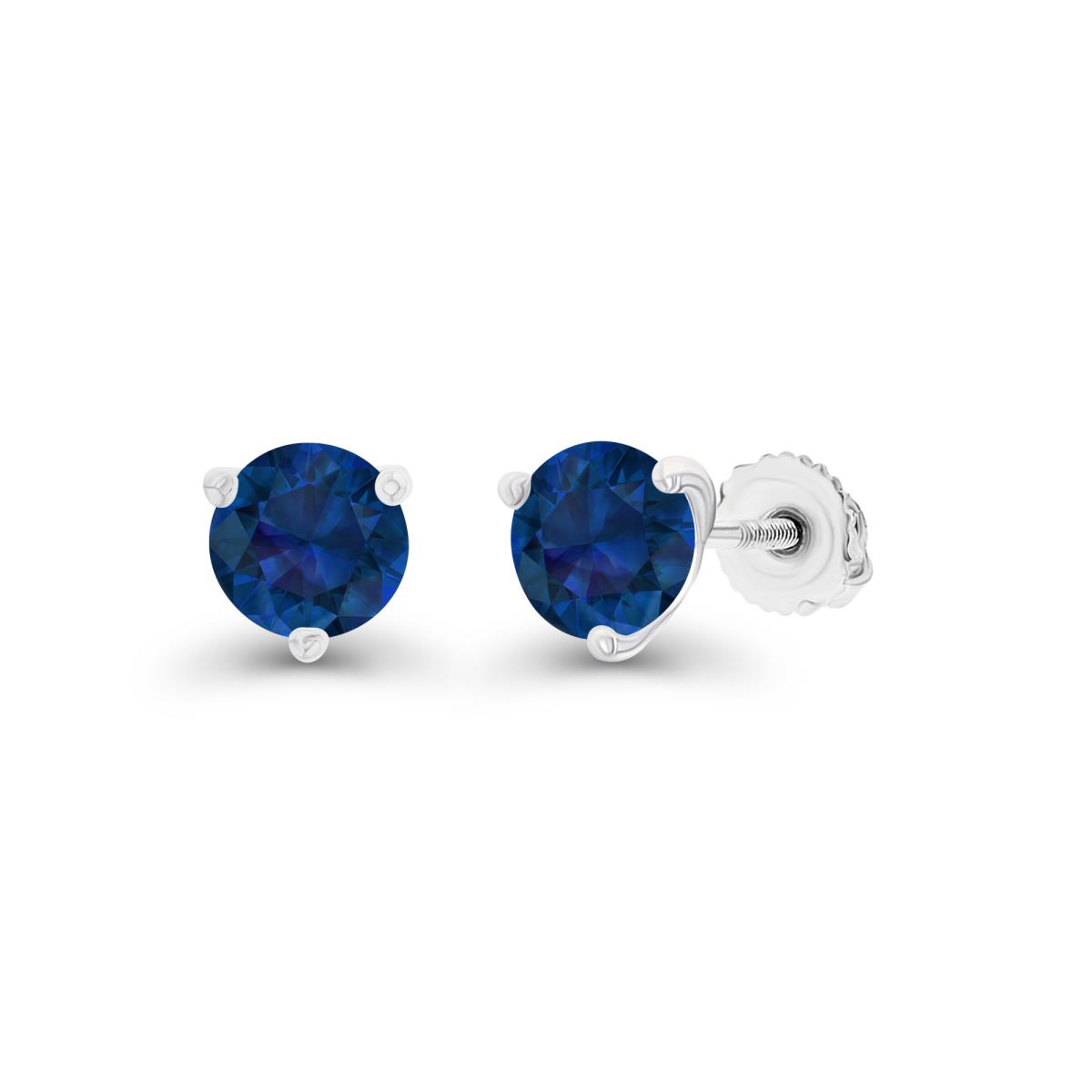 Sterling Silver Rhodium 5mm Round Created Blue Sapphire Screwback Stud Earring