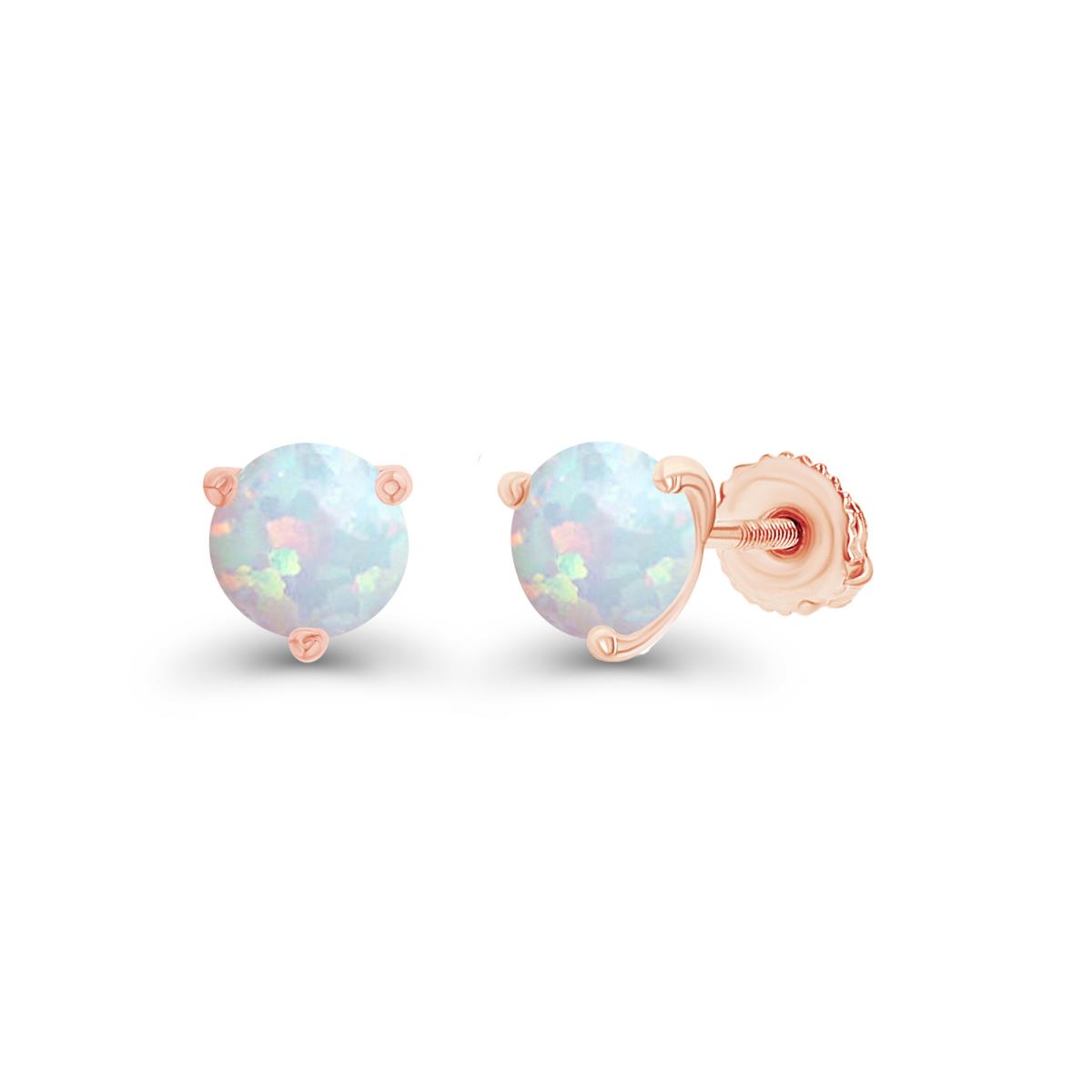 Sterling Silver Rose 5mm Round Created Opal Screwback Stud Earring