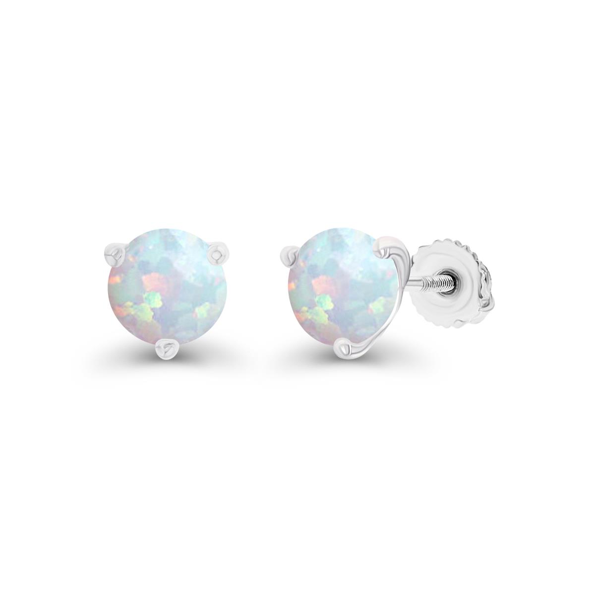 Sterling Silver Rhodium 6mm Round Created Opal Screwback Stud Earring