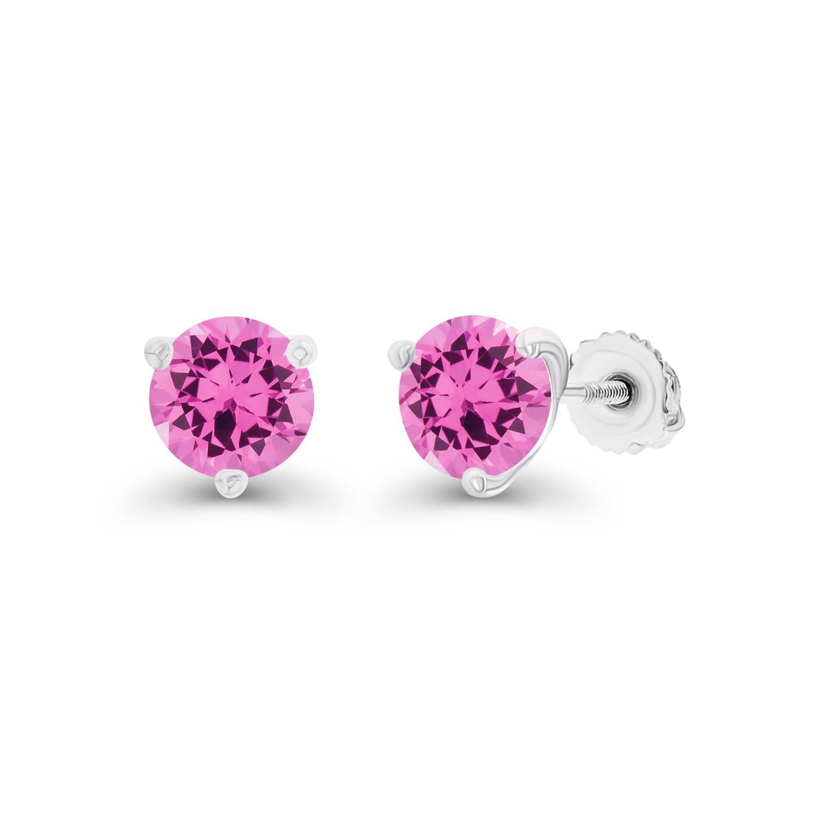 Sterling Silver Rhodium 6mm Round Created Pink Sapphire Screwback Stud Earring