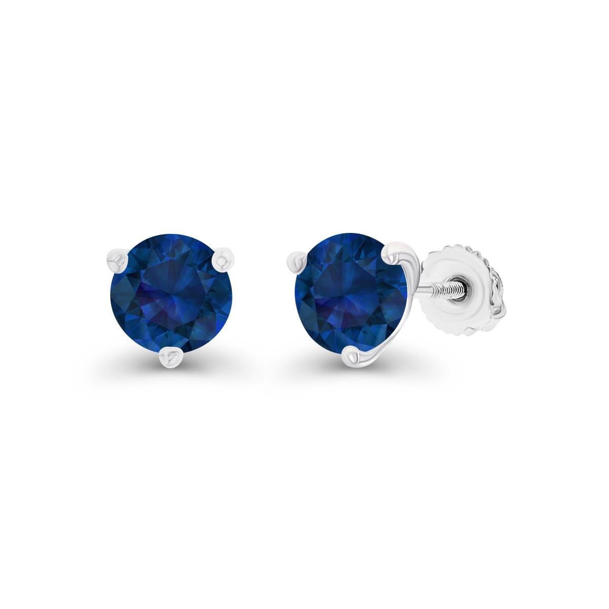Sterling Silver Rhodium 6mm Round Created Blue Sapphire Screwback Stud Earring
