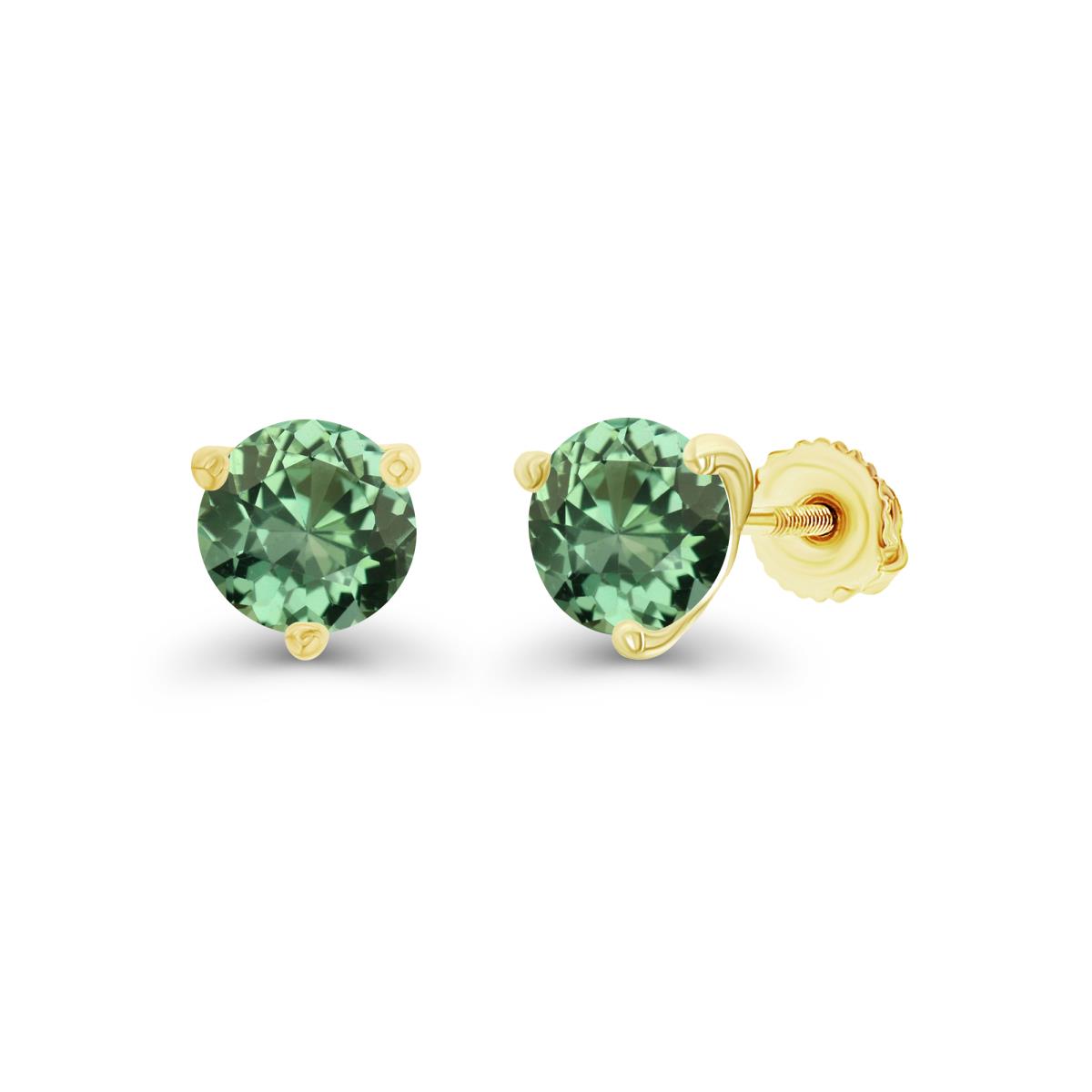 Sterling Silver Yellow 6mm Round Created Green Sapphire Screwback Stud Earring