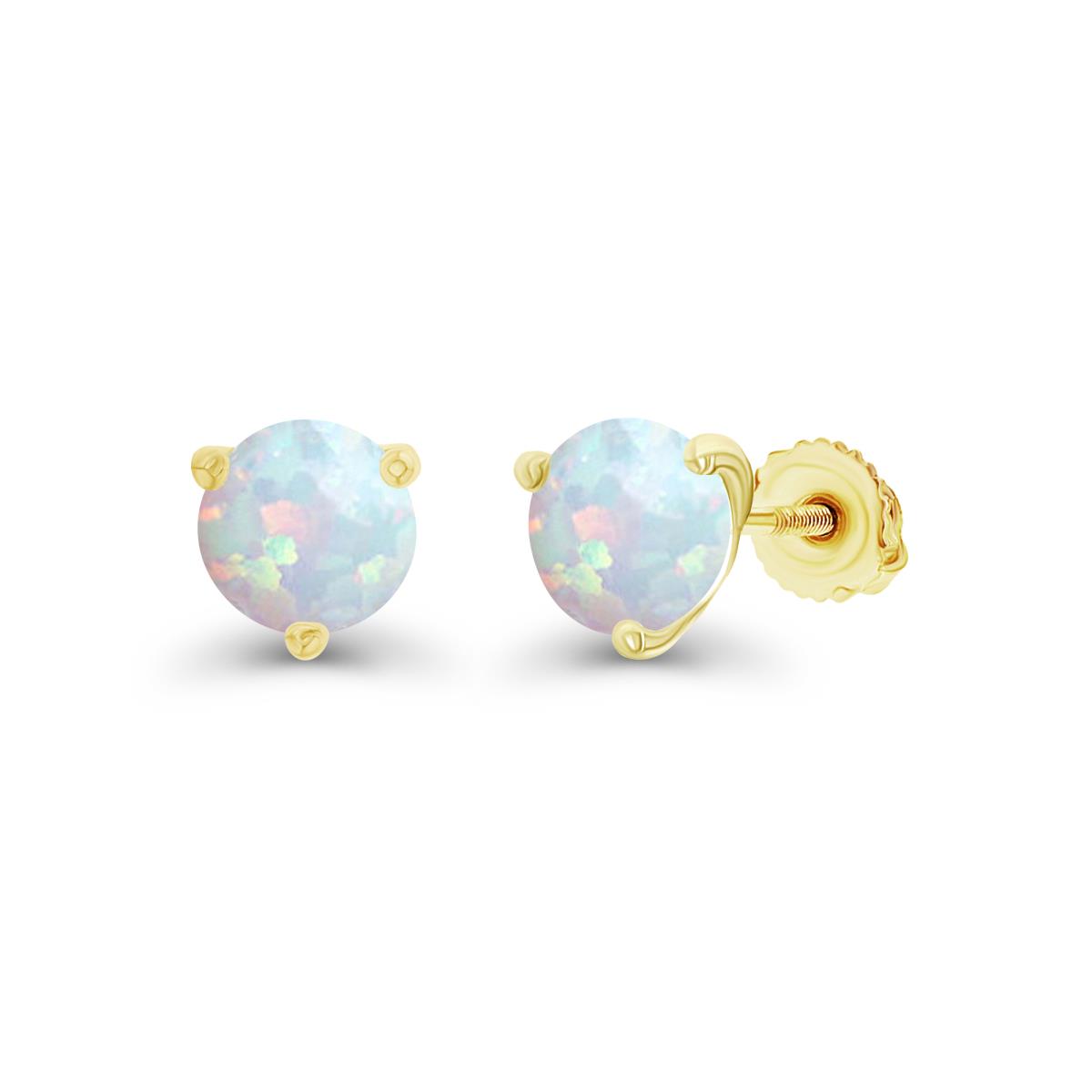 Sterling Silver Yellow 6mm Round Created Opal Screwback Stud Earring