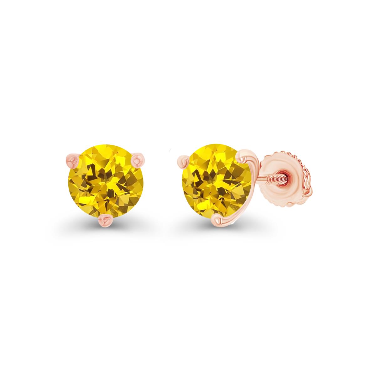 Sterling Silver Rose 6mm Round Created Yellow Sapphire Screwback Stud Earring