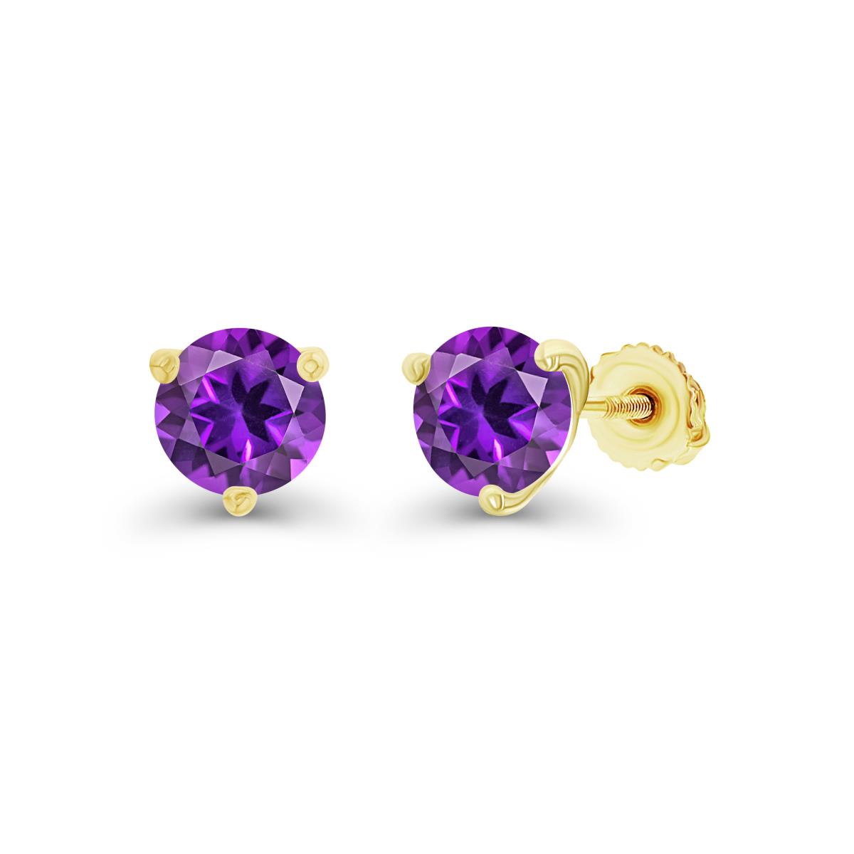 Sterling Silver Yellow 6mm Round Amethyst Screwback Stud Earring