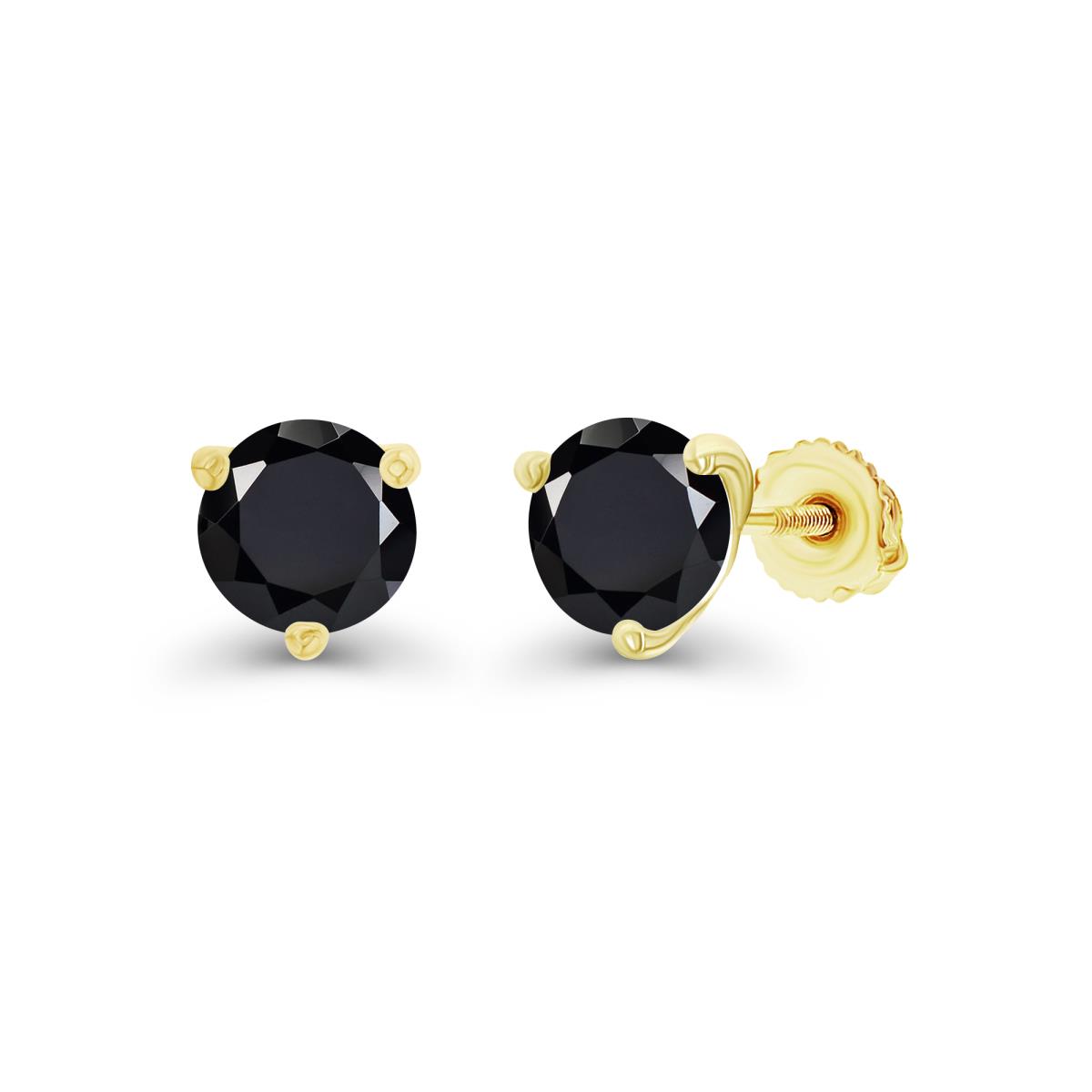Sterling Silver Yellow 6mm Round Onyx Screwback Stud Earring