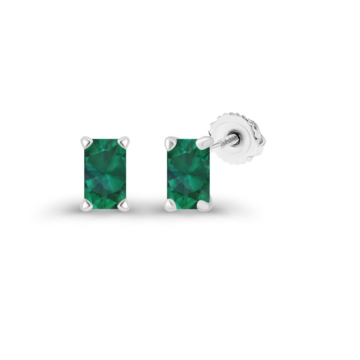 Sterling Silver Rhodium 5x3mm Octagon Created Emerald Screwback Stud Earring