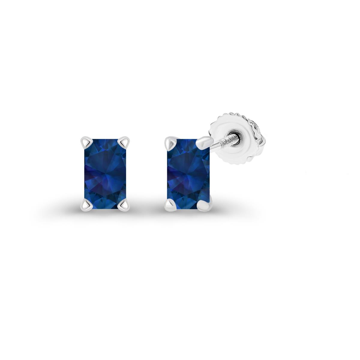 Sterling Silver Rhodium 5x3mm Octagon Created Blue Sapphire Screwback Stud Earring