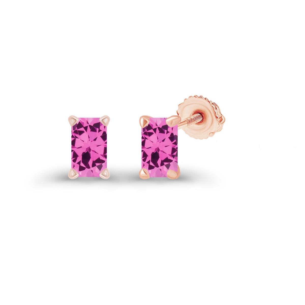 Sterling Silver Rose 5x3mm Octagon Created Pink Sapphire Screwback Stud Earring